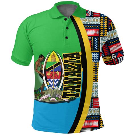 Africazone Clothing Tanazia Flag And Kente Pattern Polo Shirt A35