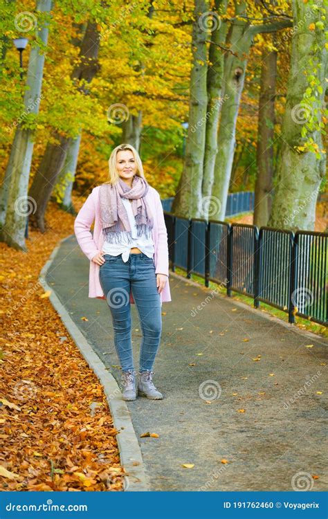 Woman Walking In Autumn Park Stock Photo Image Of Footpath Size