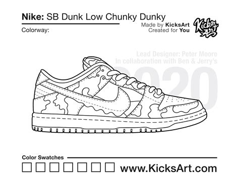 Nike SB Dunk Low Sneaker Coloring Pages - Created by KicksArt