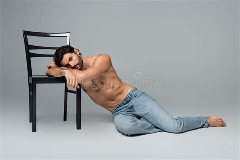 Young Shirtless Man In Jeans Leaning Stock Image Image Of Jeans Young 236551053