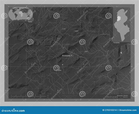 Kasserine Tunisia Grayscale Labelled Points Of Cities Stock