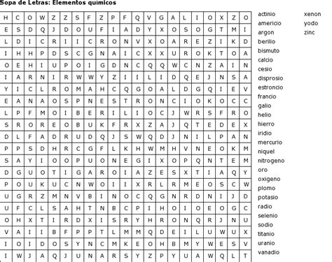 Pasatiempos Para Imprimir Sopa De Letras Elementos Químicos