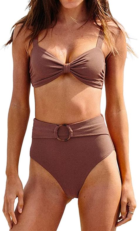 Amazon CUPSHE Women S Bowkont Front Bikini Set Tummy Control High Waisted Belted Bathing