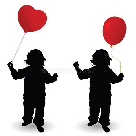 Enfant Tenant La Silhouette Rouge De Vecteur De Coeur De Ballon