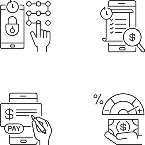 E Banking Service Linear Icons Set Digital Art Payment Vector Digital