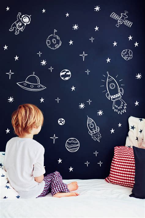 Space Wall Decals Outer Space Nursery Decor Rocket Ship Etsy Boys