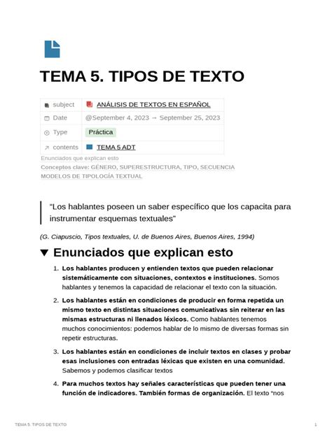 Tema 5 Las Tipologías Textuales Pdf