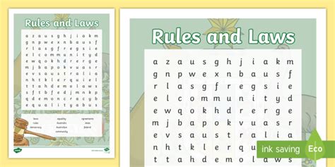 Rules And Laws Word Search Teacher Made