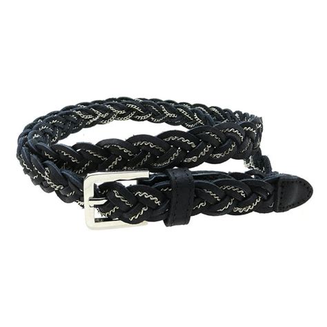 Bc Belts Womens Skinny Braided Black Leather Belt With Thin Chain