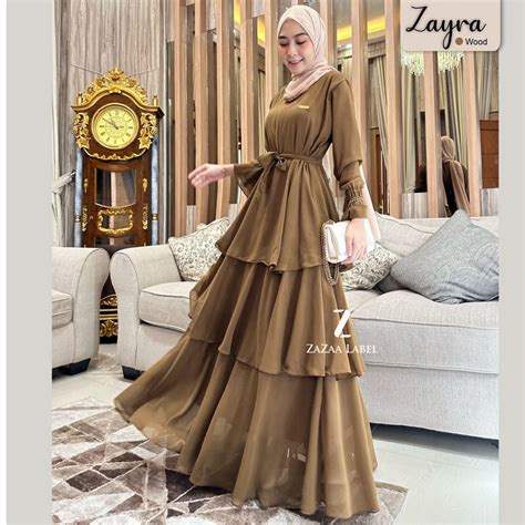 Jual Zazaa Label Zayra Maxi Dress Wanita Muslim Ceruty Babydoll Full