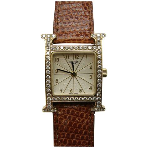 Hermes Ladies Yellow Gold Diamond Heure H Quartz Wristwatch For Sale At