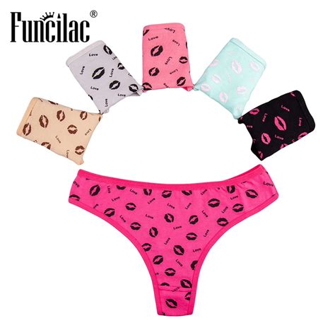 Funcilac Underwear Women Sexy Panties Thongs And G Strings Low Waist Cotton Female Thong Lip