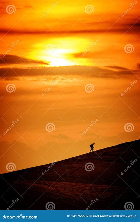 A Man Is Walking Uphill Stock Image Image Of Climb