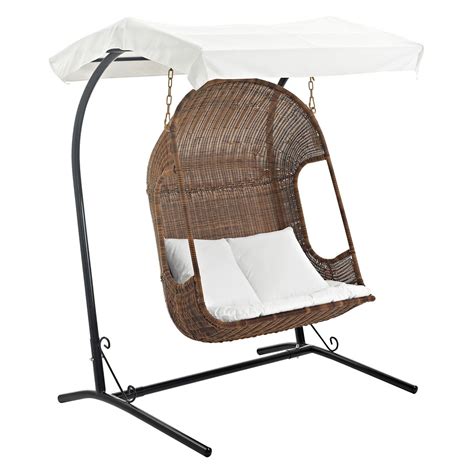 Modway Vantage Outdoor Patio Wood Swing Chair, Brown/White - Walmart.com