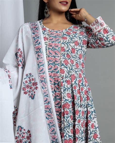 Shop Stitched Hand Block Print Cotton Suit Sets With Mulmul Dupatta