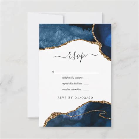 Navy And Gold Agate Wedding Rsvp Card Zazzle