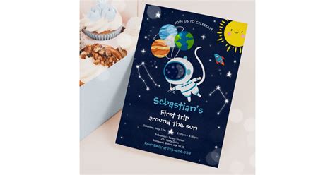 Space 1st Birthday Party First Trip Around The Sun Invitation Zazzle