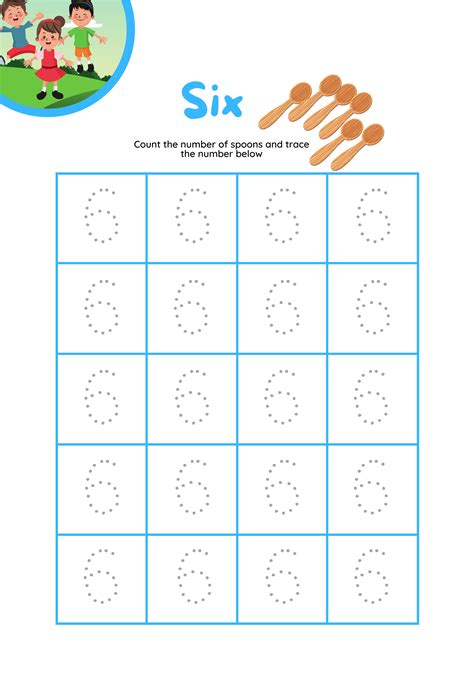 Trace Number 6 Worksheets