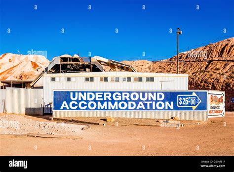 Underground Accommodation Sign In Coober Pedy South Australia Stock