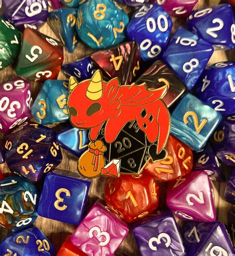 Dragon And Dice Hard Enamel Pin Dnd Pin Cute Pin Dragon Ttrpg 20