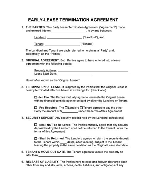 Free Early Lease Termination Letter Template Word