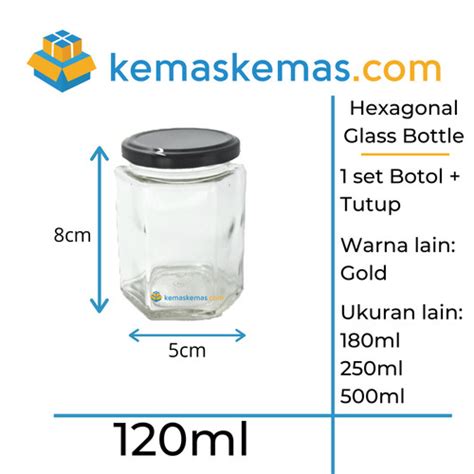 Jual 120ml Botol Kaca Hexagon Toples Jar Kaca Madu Segi Enam Tutup