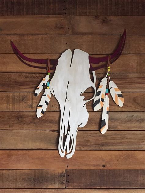 Western Metal Wall Art Decor Hand Painted Cow Skull - Etsy