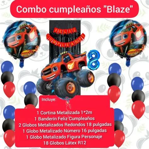 Combo Decoraci N Cumplea Os Globos Cortina Banderin Blaze Mercadolibre