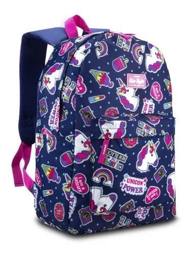 Mochila Bolsa Escolar Feminina Juvenil Estampa Unic Rnio Cor Azul