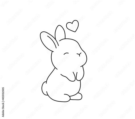 Vector isolated cute cartoon small rabbit in love contour line drawing ...