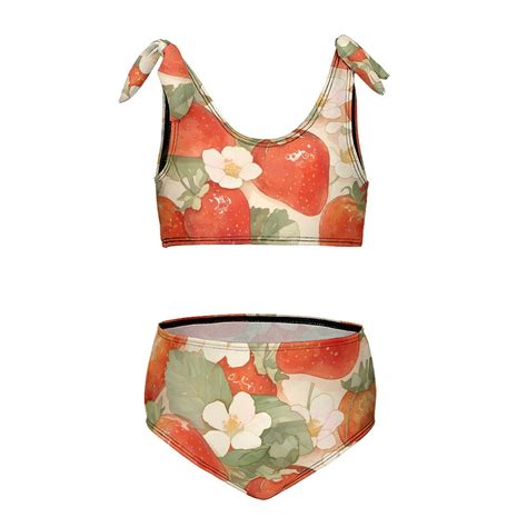 Strawberry Fruit Watercolor Girl S Piece Bikini Set Beach Sport Swimsuit Swimwear Y Cm