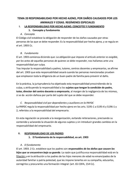 Tema Responsabilidad Por Hecho Ajeno Por Da Os Causados Por Los