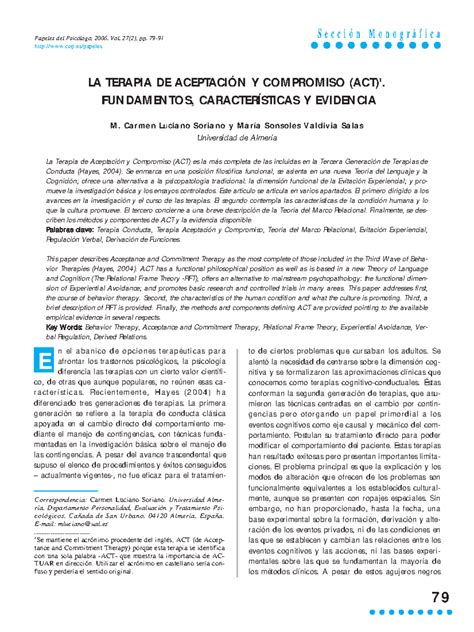 La Terapia De Aceptaci N Y Compromiso Act N El Abanico De Opciones