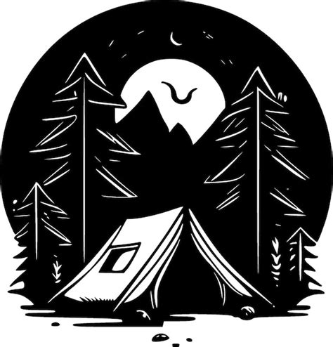 Ilustración Vectorial En Blanco Y Negro Para Acampar Vector Premium