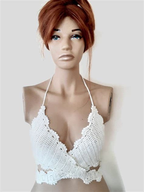 Crochet Bikini Top Crochet Crop Top Beach Cover Up Halter Etsy