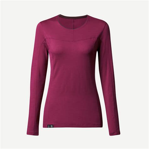 Women’s Merino Wool Hiking T Shirt Mt 500 Burgundy Beetroot Bordeaux Forclaz Decathlon