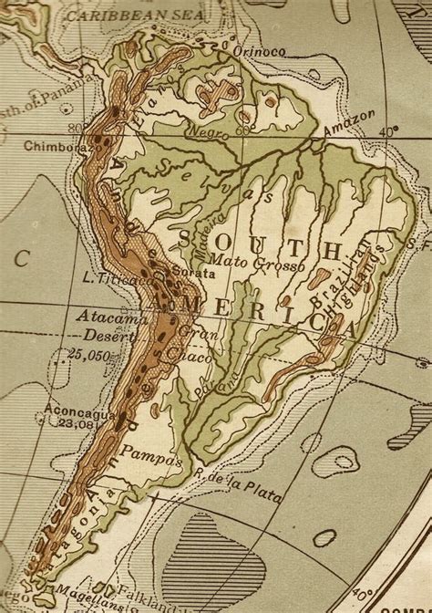 A Vintage Geographical Map Of South America In Sepia Stock Image