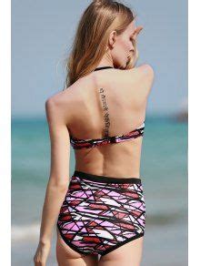 High Waisted Halter Printed Bikini Set In Colormix Zaful