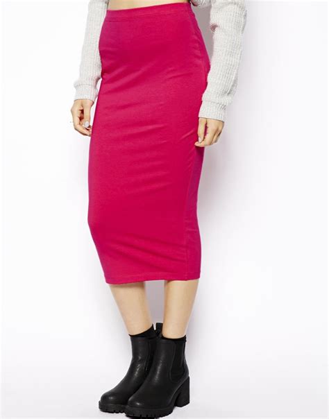 Lyst Asos Midi Pencil Skirt In Jersey In Pink