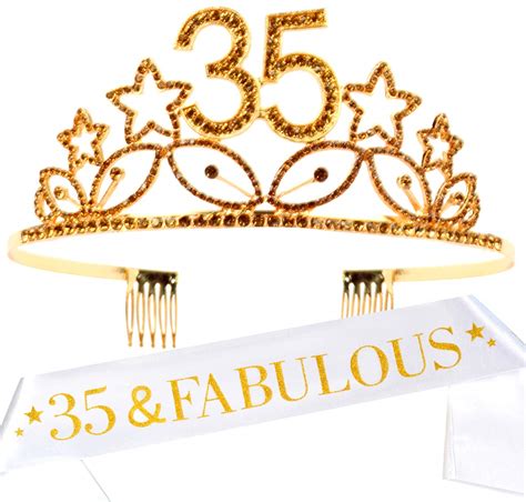 Buy 35th Birthday Ts For Woman 35th Birthday Tiara And Sash Gold Happy 35th Birthday Party