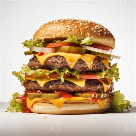 Ai Generated Double Decker Burger With All The Classic Fixings Including Lettuce Tomato