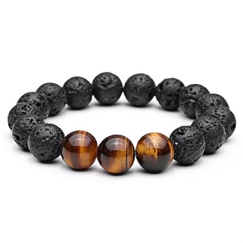 Bracelet Tiger Eye Lava Beaded Natural Stone Gift For Him Etsy