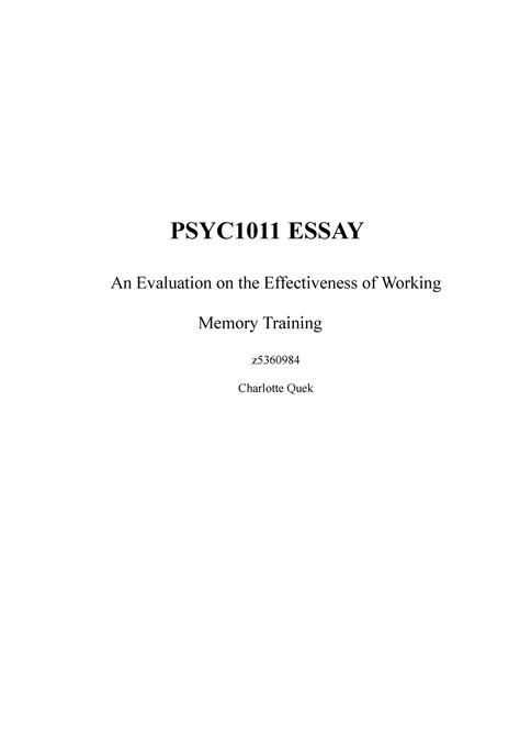 Essay An Evaluation On The Effectiveness Of Working Memory Training