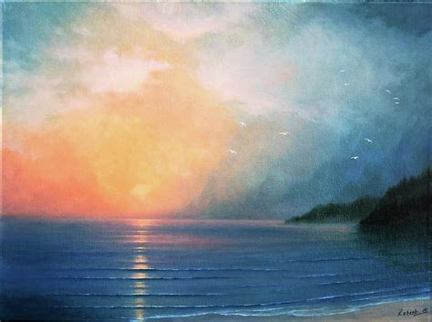 Calm Seashore At Sunset Painting By Zohrab Kemkemian Fine Art America