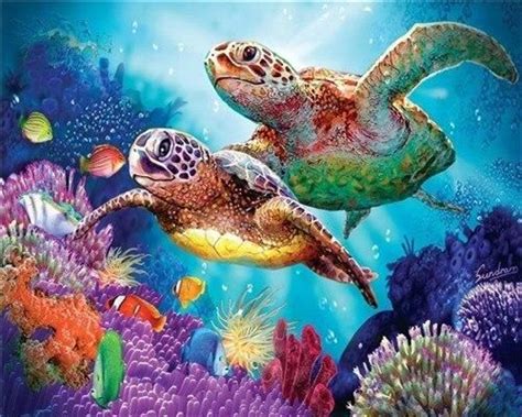 Turtle Couple Paint By Numbers Turtle Painting Sea Turtle Painting