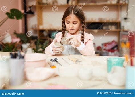 Cute Little Girl Shaping Clay Stock Photo Image Of Making Kneading