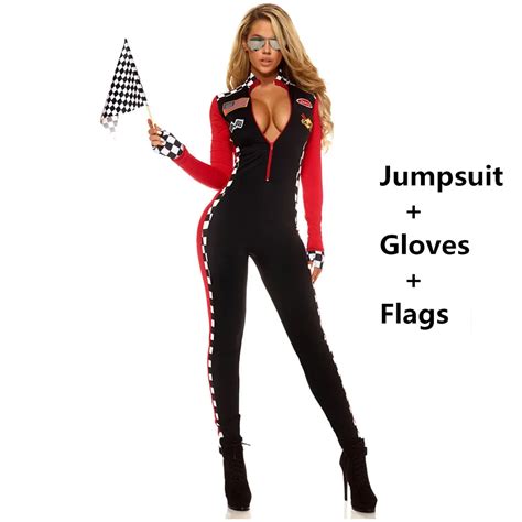 Plus Size Sexy Woman Long Sleeves Race Car Driver Jumpsuit Racer Racing