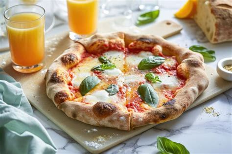 Fresh Margherita Pizza With Orange Juice Brunch Homemade Margherita