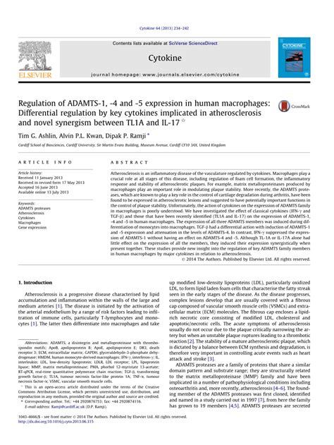 Pdf Regulation Of Adamts 1 4 And 5 Expression In Human Macrophages