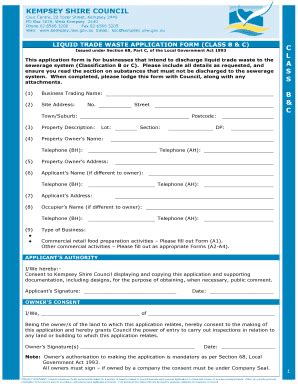 Fillable Online Liquid Trade Waste Application Form Class B C